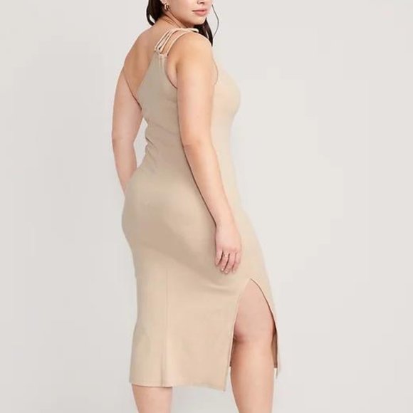 Old Navy Fitted One-Shoulder Double-Strap Rib-Knit Midi Dress for Women New - Picture 5 of 7